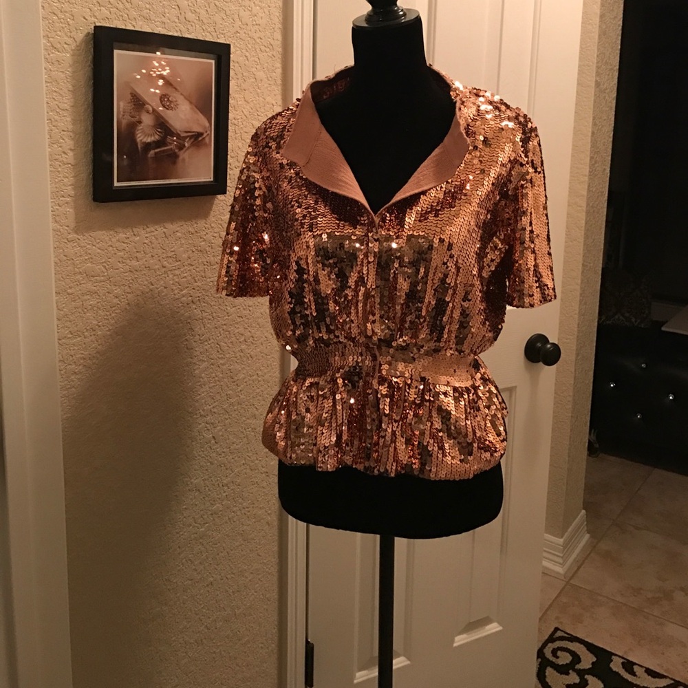 Boston Proper Gold Sequin Cardigan